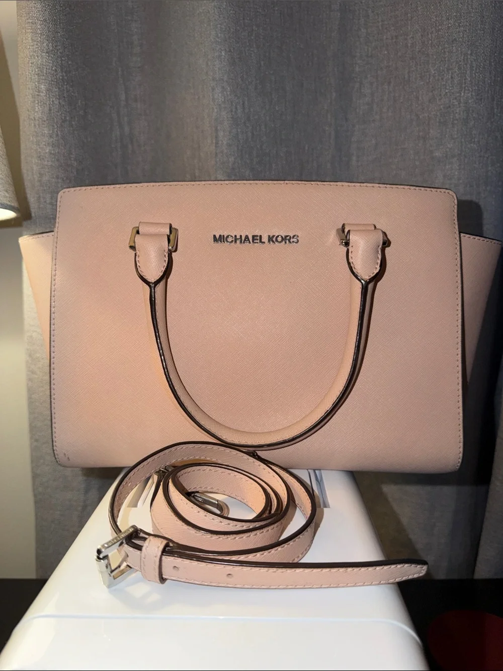 Michael Kors Pale Pink Saffiano Satchel with Strap